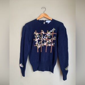 80s Bramble Lane Sweater Floral Embroidered Knit Cottage Core Feminine Vintage M